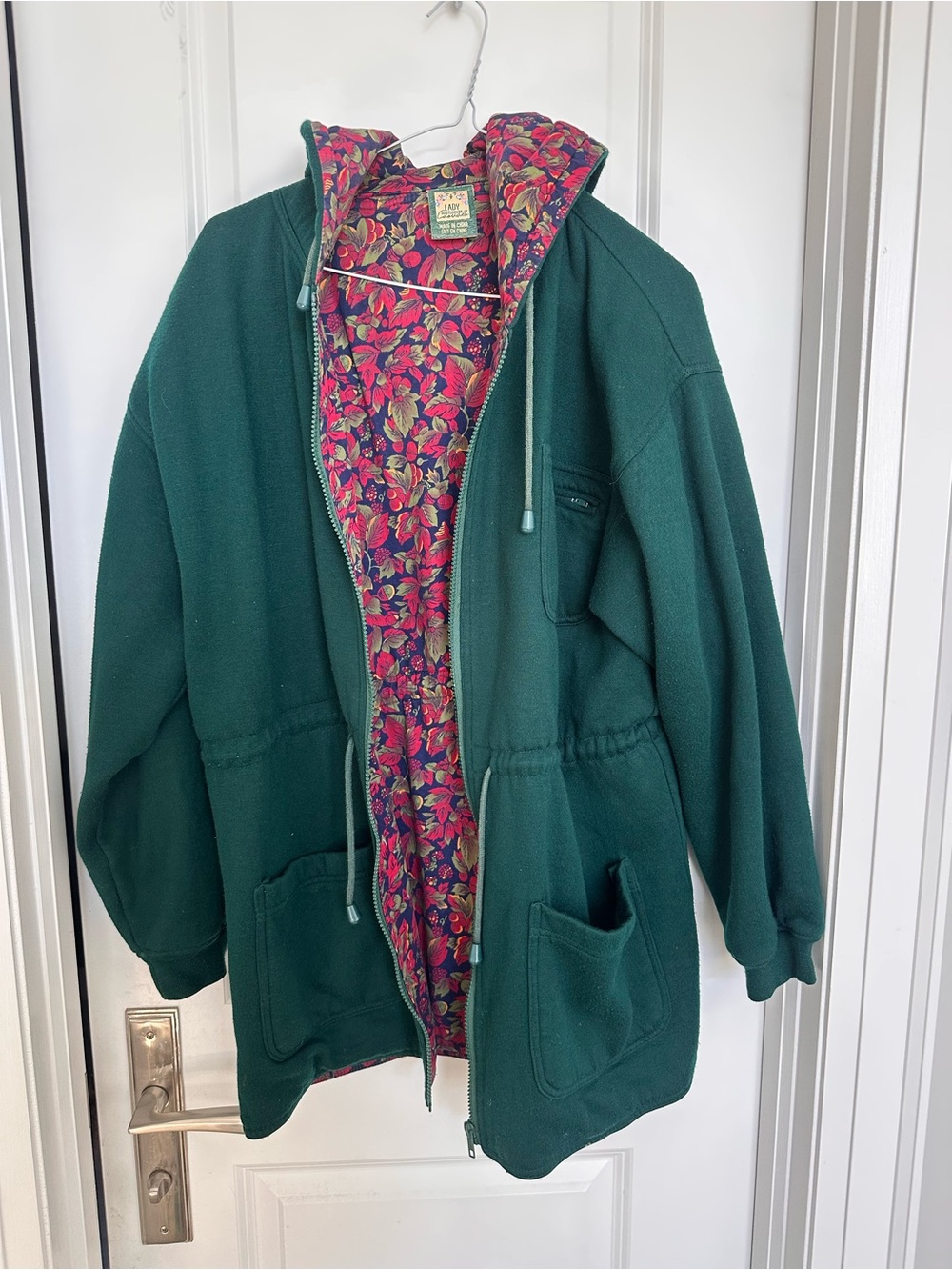 Green Hooded Fleece Jacket with Floral Lining